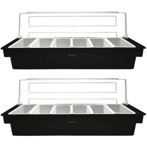 Kit 2 Porta Condimentos Profissional 6 Divisórias Weck Organizador Frutas Especiarias Bar