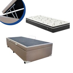 Cama Box Baú Solteiro Colchão Molas Bonnel + Box Sintético Bege 69x88x188 - 6