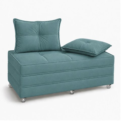 Puff Cama Dobravel 130cm Casal com Rodízios e Almofadas Cor: Suede Verde Petróleo
