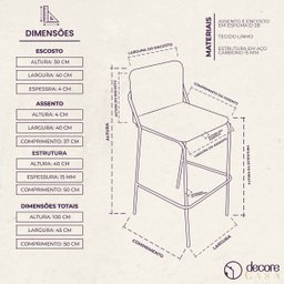 Banqueta Decorativa Santorini para Bar e Bistrô Base Dourada - 10