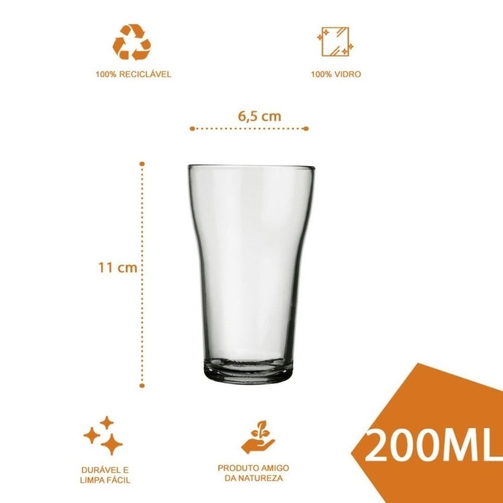 Copo Vidro Cerveja Chopp Bar Boteco 200ml - 4 Unidades - 5