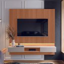 Ver imagem 1 de Painel Paris para TV até 70 polegadas com 2 Gavetas Iluminação em fita de LED Jequitibá/Off White -