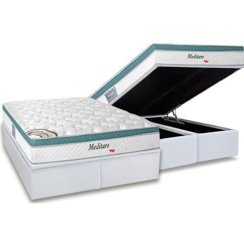 Cama Box Baú Queen: Colchão Molas Herval MasterPocket Ensacadas Meditare + Base CRC Courano White(