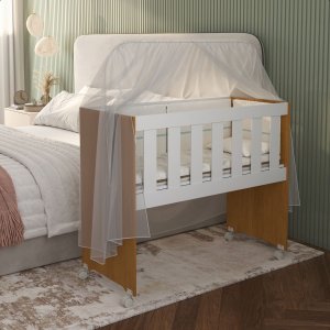 Mini Berço Moisés Trocador com Colchão Multifuncional 5x1 Branco/freijó