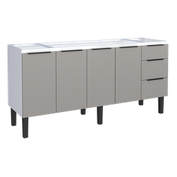 Gabinete Armário Cozinha Jupter 2.00 Mt 100% Aço P/ Pia -Balção 200 cm -4 Portas - 3 Gavetas:Branco/ - 1