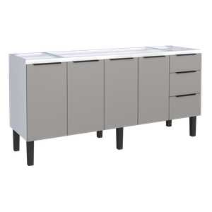 Gabinete Armário Cozinha Jupter 2.00 Mt 100% Aço P/ Pia -Balção 200 cm -4 Portas - 3 Gavetas:Branco/