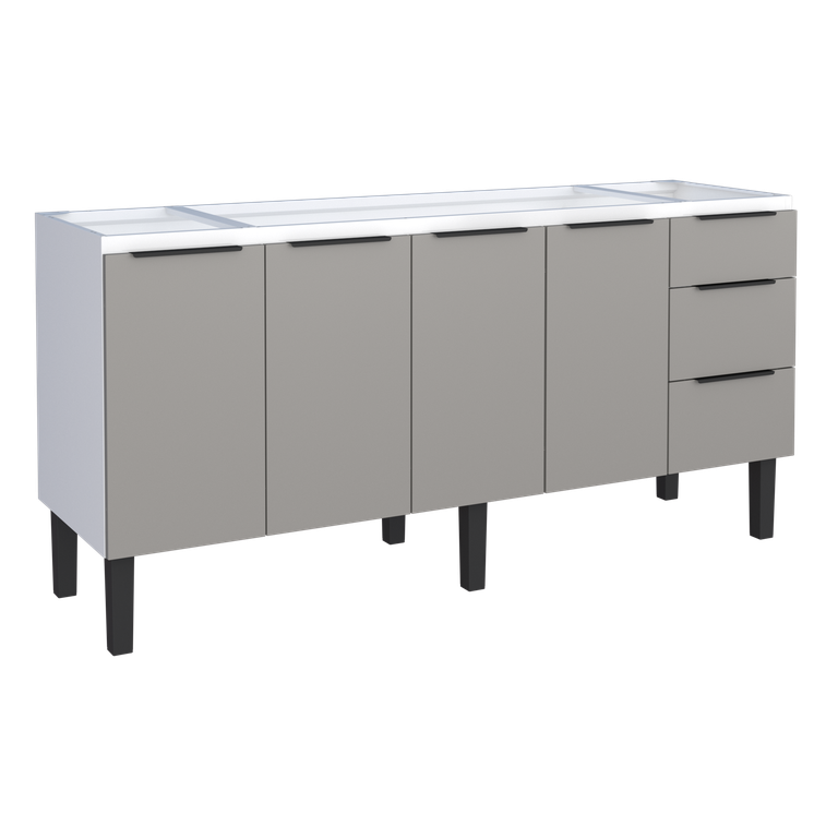 Gabinete Armário Cozinha Jupter 2.00 Mt 100% Aço P/ Pia -Balção 200 cm -4 Portas - 3 Gavetas:Branco/