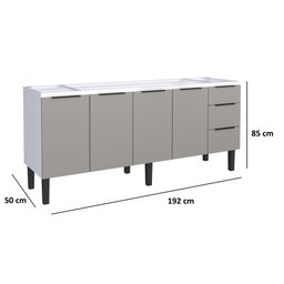 Gabinete Armário Cozinha Jupter 2.00 Mt 100% Aço P/ Pia -Balção 200 cm -4 Portas - 3 Gavetas:Branco/ - 3