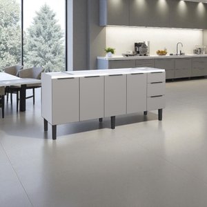 Gabinete Armário Cozinha Jupter 2.00 Mt 100% Aço P/ Pia -balção 200 Cm -4 Portas - 3 Gavetas:branco/