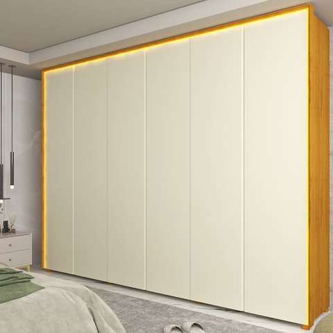 Guarda Roupa Lumina 6 Portas LED 100% MDF Off White Naturale - Gelius