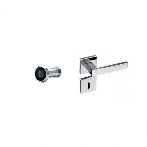 Kit 1 Fechadura Interna com Roseta Quadrada e 1 Olho Mágico para Porta 26 a 46mm Pado Prata/Cromado, Cromo Acetinado, Branco Preto ou Bronze Oxidado