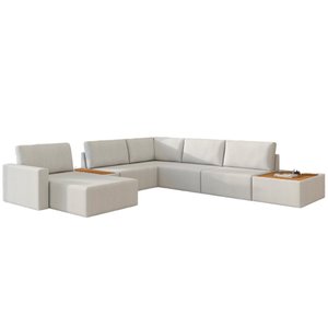 Sofá Agatha Canto com Chaise Pés em Madeira Design Moderno