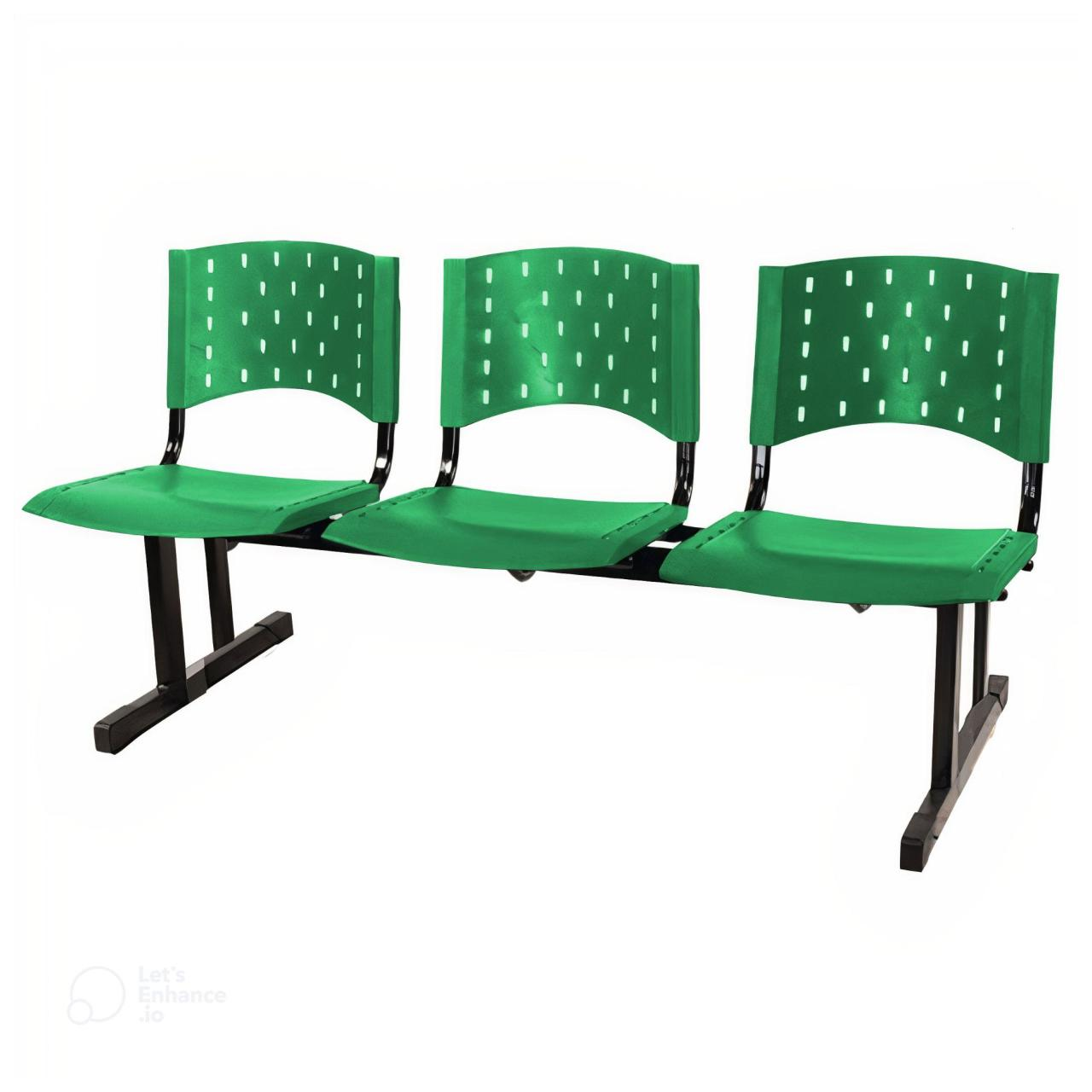 Cadeira Longarina Plastica 03 Lugares Cor Verde - 1