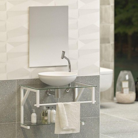 Gabinete para Banheiro Vidro Glass 80cm com Cuba Branco Inteiro