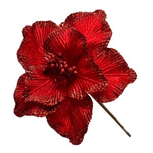 Flor Artificial Natalina Magnólia Vermelha de Veludo | Linha Natal Encantado