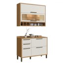 Ver imagem 2 de Armário de Cozinha com Balcão e Tampo 4 Portas 3 Gavetas Pérola 100% Mdf Vidro Reflecta Amêndoa/off