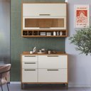 Ver imagem 1 de Armário de Cozinha com Balcão e Tampo 4 Portas 3 Gavetas Pérola 100% Mdf Vidro Reflecta Amêndoa/off