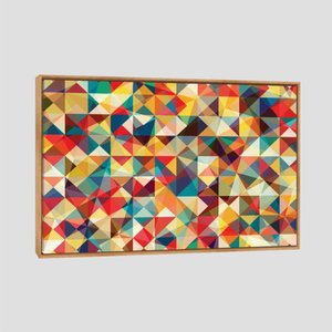 Quadro Tríplice Colorido Tela Moldura Bege 120X80Cm