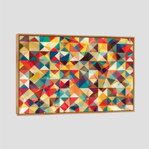 Quadro Tríplice Colorido Tela Moldura Bege 120X80Cm