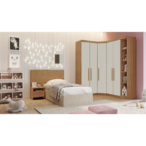 Modulado Completo de Canto Solteiro 5 Portas 6 Gavetas - Linea-cumaru/fendi - Móveis Novo Horizonte