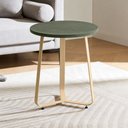 Ver imagem 1 de Mesa Lateral Redonda para Sala Living Pés Metálicos Lidie L06 Couro Verde - Lyam Decor