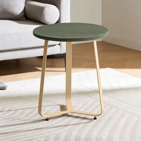 Mesa Lateral Redonda para Sala Living Pés Metálicos Lidie L06 Couro Verde - Lyam Decor