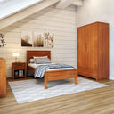 Ver imagem 1 de Dormitório Solteiro Cama Mesa de Cabeceira e Guarda Roupa Madma Marrom/Garapa