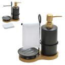 Ver imagem 2 de Kit para Banheiro Redondo Preto e Dourado - 3 peças