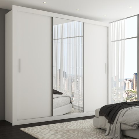 Guarda-roupa Casal Hamburgo 3 Portas 4 Gavetas com Espelho Branco - Panorama Móveis