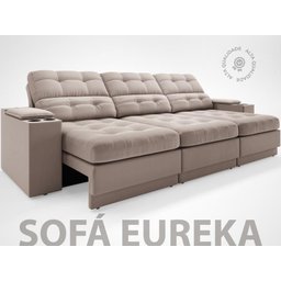 Sofá com Porta Copos e Carregador Usb Eureka 2,30m Assento Retrátil e Reclinável Velosuede Bege - 2