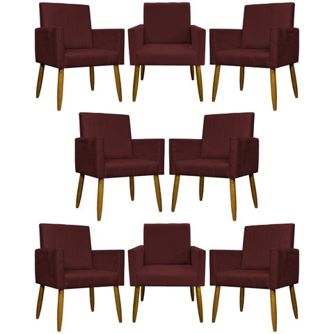 Kit 8 Poltronas Decorativas para Sala Mari Suede Cores Pé Palito Castanho