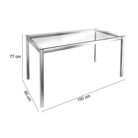 Conjunto: Mesa de Cozinha Reno c/ Tampo de Vidro 150cm + 6 Cadeiras Portugal Cromada/Preto -