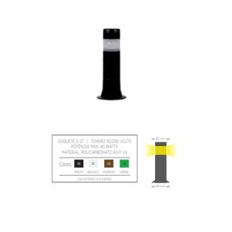 Poste Balizador Luminária Aura Casa Sítio Jardim 35cm Preto - 2
