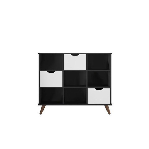 Nicho Organizador Retro Preto com 3 Gavetas Brancas 108 x 92,5cm - FdECOR