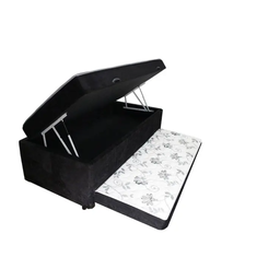 Cama Box Baú Solteiro Conjugado com Cama Auxiliar Bicama 3 em 1 - Suede Preto - 1