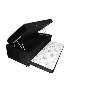 Cama Box Baú Solteiro Conjugado com Cama Auxiliar Bicama 3 em 1 - Suede Preto