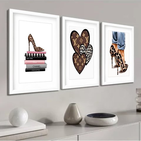 Kit 3 Quadros Grandes Grifes 60x48cm:moldura Branca
