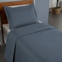 Ver imagem 3 de Kit Cobre Leito Colcha Bellini Solteiro Dupla Face Percal 300 Fios Textura Matelassê 2 Peças - Azul