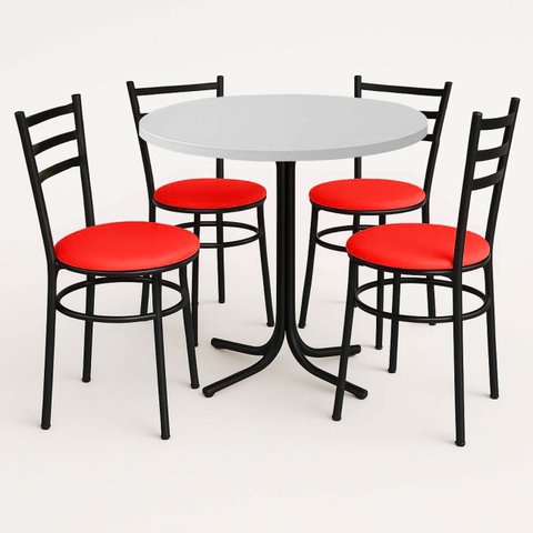 Mesa de Jantar Redonda 80cm Branca com 4 Cadeiras Estofada Preta