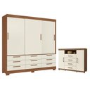 Ver imagem 1 de Guarda Roupa Casal 3 Portas 9 Gavetas Morretes e Cômoda Havana Master com Rodízio Jatobá Areia -