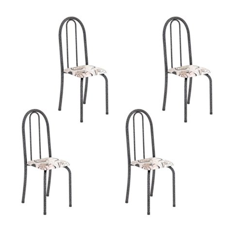 Kit 4 Cadeiras Tubular 96x36x41 cm Iris B Prata/Arabesco/Mart