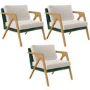 Ver imagem 1 de Kit 03 Poltronas Decorativas Sala Estar Pietra L02 Facto Verde Musgo Linho Cru - Lyam Decor