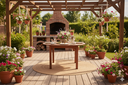 Ver imagem 1 de Mesa Redonda em Madeira Maciça com Furo para Ombrelone Área Gourmet Churrasco Piscina Pink Sands