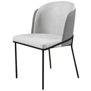 Cadeira Aurora Linho Cinza Couro Cinza Metal Preto