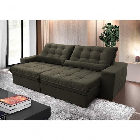 Sofá Retrátil Reclinável Zurique 2,70m Suede Velut Marrom Claro Molas no Assento - King House