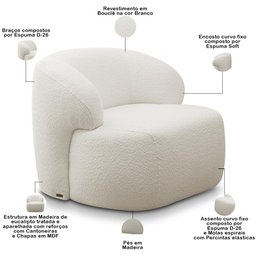Poltrona Decorativa Fixa Orgânica para Sala Living Barolo L06 Bouclê Branco - Lyam Decor - 4