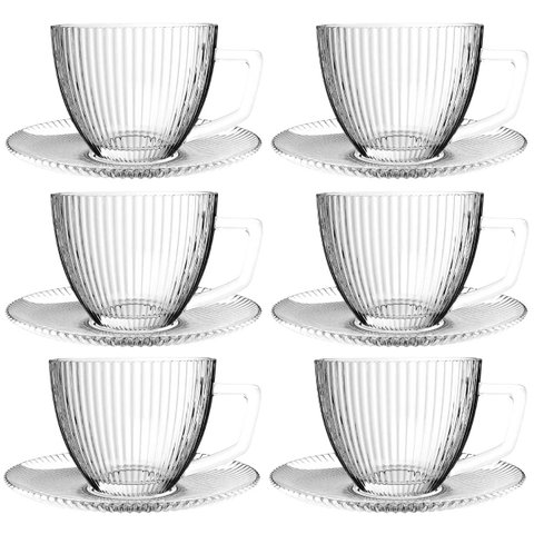 Conjunto 6 Xícaras de Chá com Pires 230ml Transparente Graffiato - Haüskraft Jgch065/tr