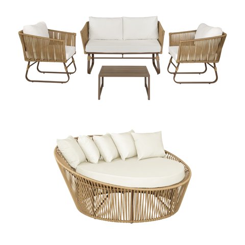 Kit Conjunto de Sofás 4 Lugares + Chaise de 1,60 Corda Náutica Alumínio Tecido Impermeável Área Exte