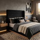 Ver imagem 3 de Cabeceira Cama Casal King Duna 195cm Orgânica Curva Bouclê Preto - Montanari's Decor