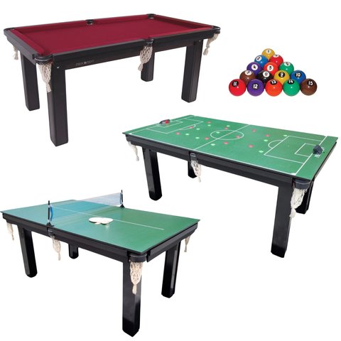 Mesa 3 em 1 Sinuca/Ping Pong/Botão Bolas Numeradas + 4 Tacos - Vinho
